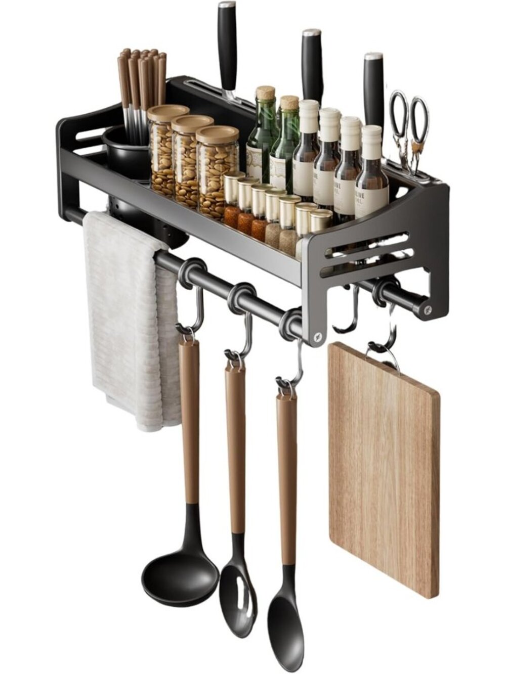 Wall-Mounted Utensil Hanger with Waterproof Hooks - Easy Install Kitchen Rail